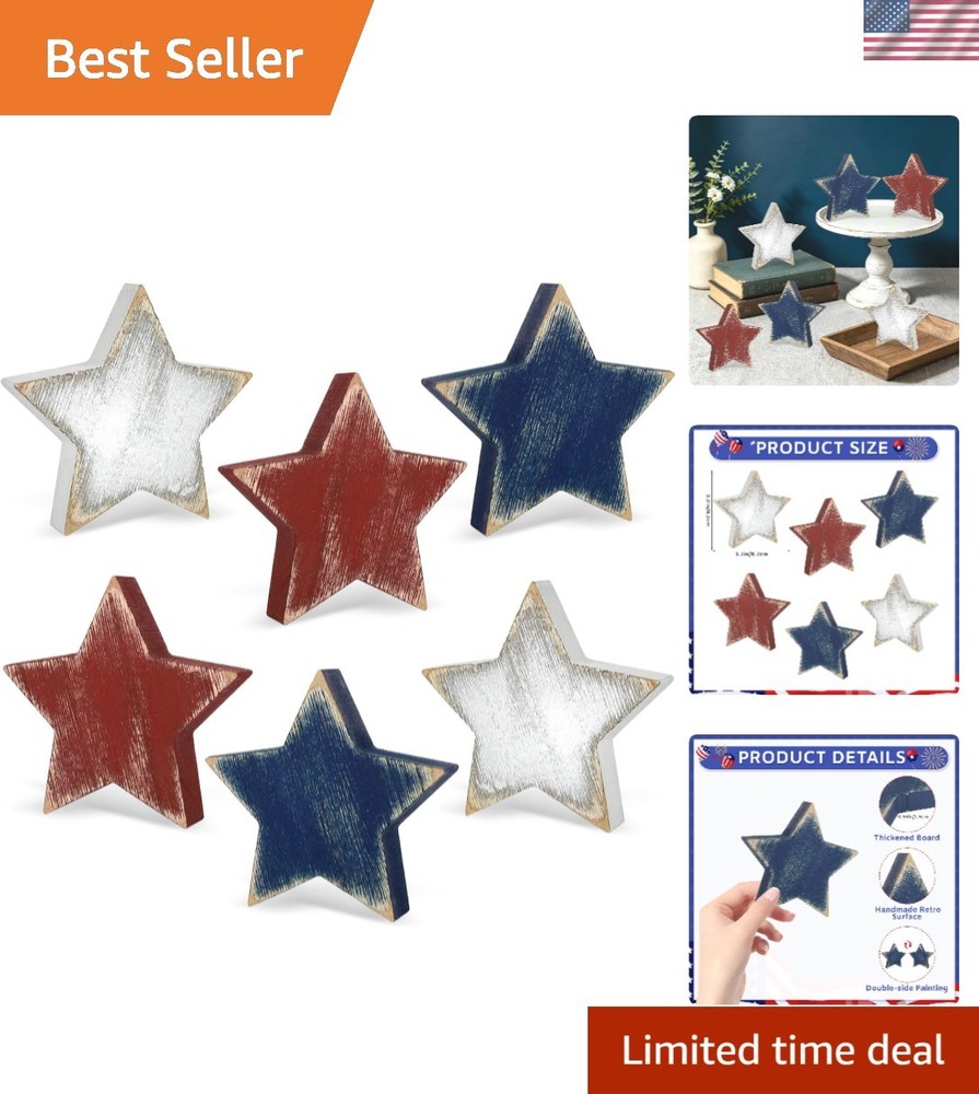 Charming Retro Wooden Star Decorations (Set of 6) for Independence Day & Beyond