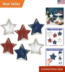 Charming Retro Wooden Star Decorations (Set of 6) for Independence Day & Beyond