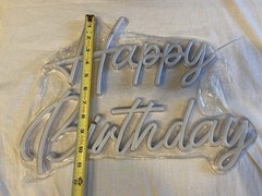 LED Neon Happy Birthday Party Backdrop Sign, White Plastic, Birthday Decoration