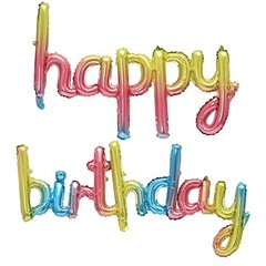 16 Inch Hanging Birthday Banners 3D Silver Foil Cursive Script Letter Rainbow