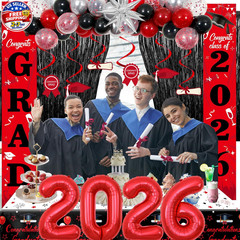 Graduation Decorations 2026, Red and Black Grad Decorations Class of 2026, Gradu