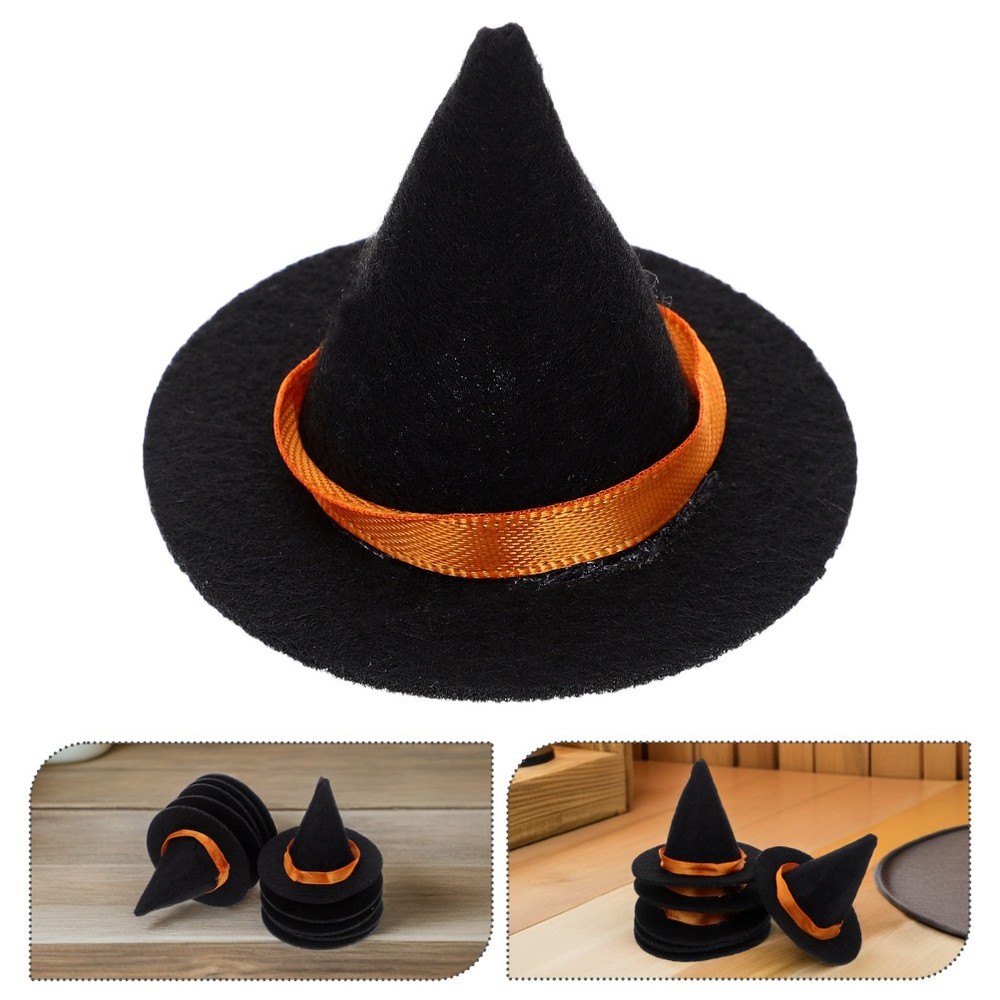 16Pcs Mini Black Felt Witch Hats Durable Halloween Bottle Topper Party Decor
