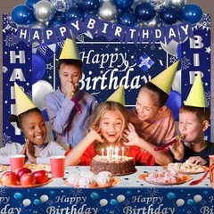 Blue Birthday Decorations, 37 PCS Blue and Silver Party Navy Blue & Silver