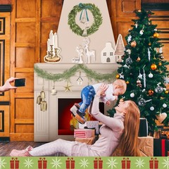 Cardboard Fireplace for Christmas Large Prop 3D Fake Centerpiece 38 x 30 x 7