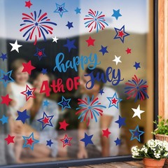 9 Sheets 4th of July Window Clings USA Stars Fireworks Window Decals Patriotic D