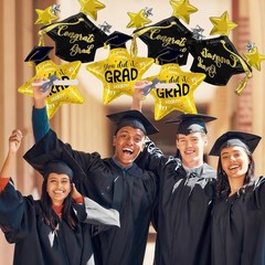 6Pcs Graduation Foil Balloons Include Black Grad Cap Balloon for Graduation P…