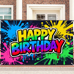 Happy Birthday Banner Neon Basketball – Sports Party Backdrop, 71X43 Inch Glow Y