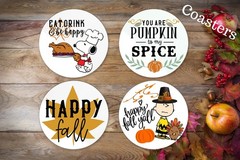 Snoopy and Charlie Brown Thanksgiving Coasters-Fall Thankful Coasters Set of 4