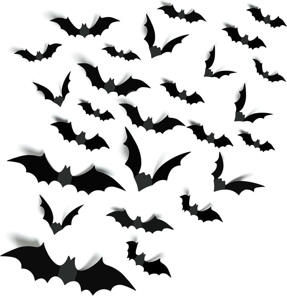 Halloween Party Supplies & Decorations 140Pcs Realistic PVC 3D Black Scary Bat W