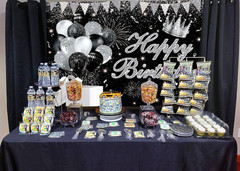 Silver Black Happy Birthday Backdrop 7X5Ft Silver and Black Glitter Birthday