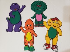Set of 4 Barney foam figures, characters, great for centerpieces, decoration
