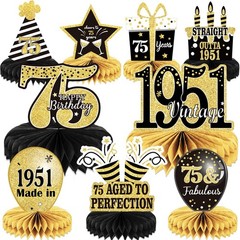 75th Birthday Decorations Set – 9PCS Vintage Centerpieces, Honeycomb Table Toppe