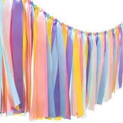 Ribbon Tassel Garland Colorful Fabric Banner Hanging Patry Pastel Rainbow