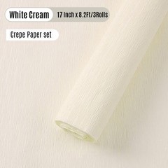 3 Rolls White Cream Crepe Paper Rolls Heavy Duty Papel Crepe 17 x 98 Inch