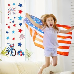 6 Sheet 4th of July Window Clings Large Pentagram Tree Window Decals Patriotic G