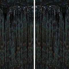 2 Pack Tinsel Foil Fringe Curtains, Black Party Decorations, Laser Black