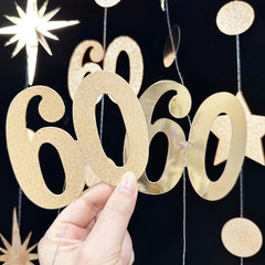 Champagne Gold 60Th Birthday Decorations Number 60 Circle Dot Star Garland Metal