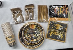 Graduation Party Supplies Table Cloth, Plates, Cups, Napkins, Utensils,Serves 24