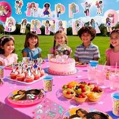 Barbie Princess Party Decorations Tableware Backdrop Plates Tablecloth Balloon