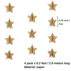 4 Pack 3D Star Garland Banner Decor, Vintage Pages Recycled Book Star Hanging…