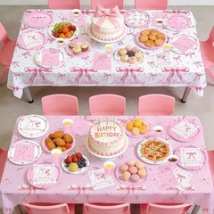 Pink Bow Happy Birthday Decorations Set for 24: Bachelorette Party Supplies K…