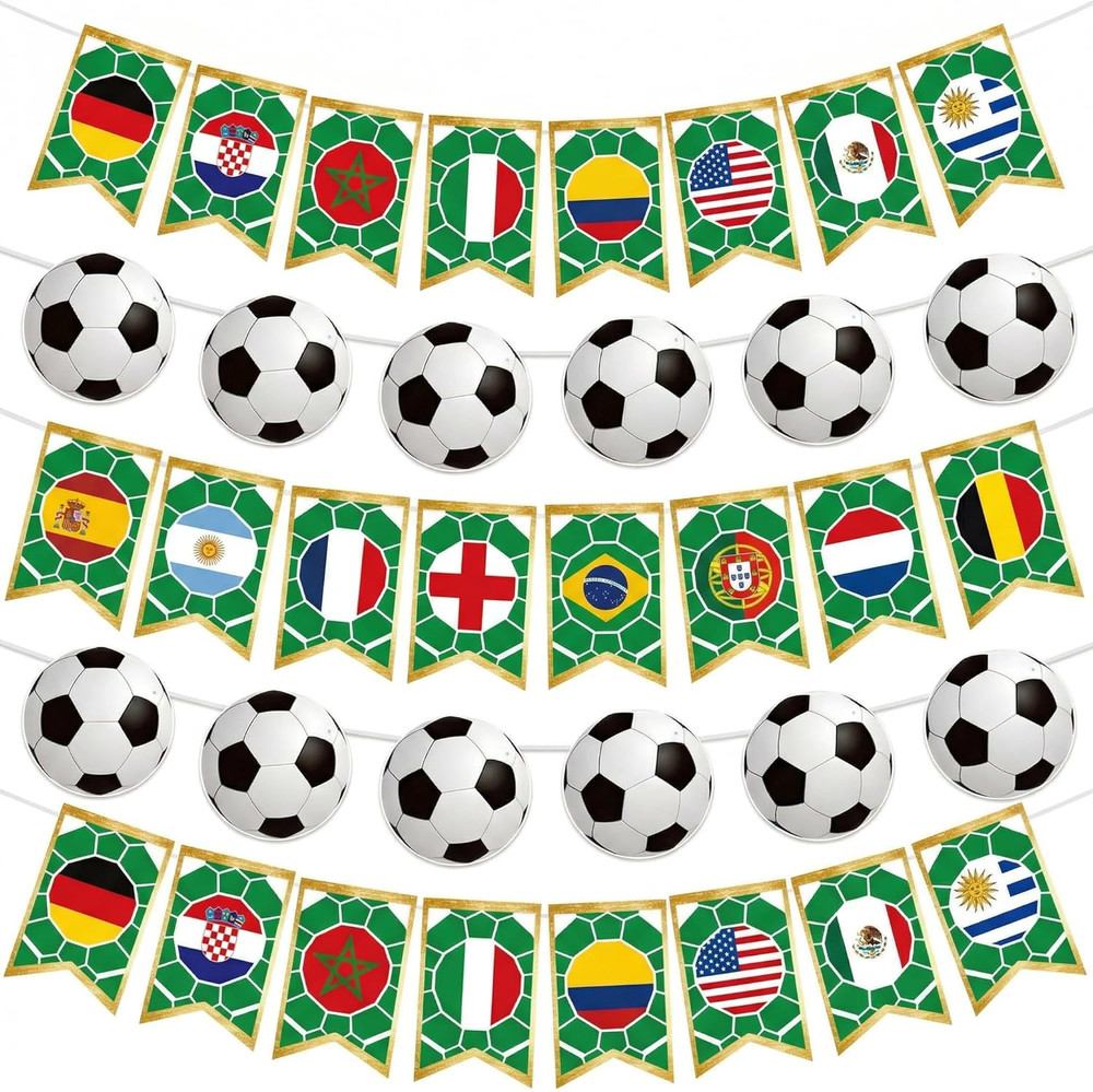 Soccer Party Decorations Banner Set, International World Flags Garland with Socc