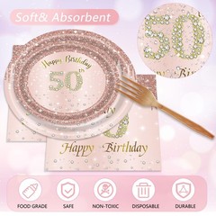96Pcs 50th birthday decorations Rose Gold Birthday Party Plates 50 Years Birt…