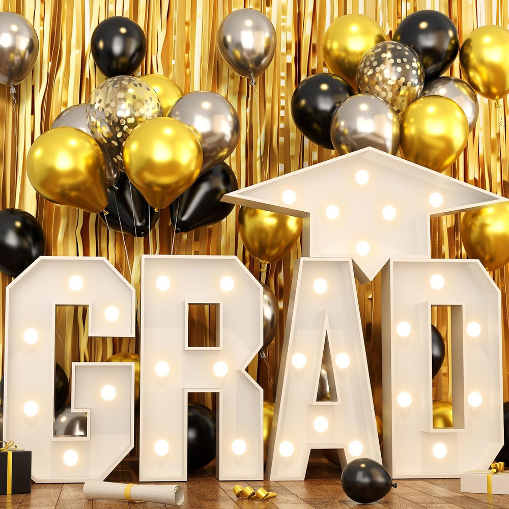 HILAVO Grad Marquee Letters 3FT for 2026 Graduation Decorations, White Large Lig
