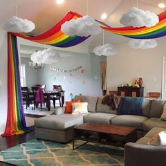 7 Pcs Rainbow Party Ceiling Decorations Kit 3.12 x 4 ft 3D Wizard Party Ceili…