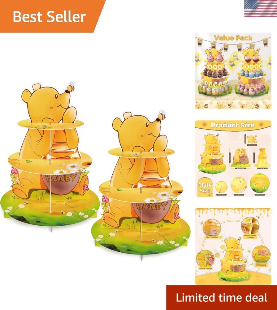 2 Pack Winnie Baby Shower Decorations Birthday Cupcake Stands: Bear Party The…
