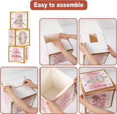 40th Birthday Decorations Boxes for Women – 3PCS Pink Rose Gold Happy 40th Bi…