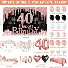 40Th Birthday Decorations Women, 49Pcs Black Rose Gold Black Happy 40Th Birthday