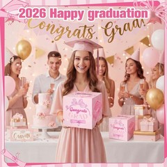 Vibrant Pink Bow Graduation Card Box – Perfect for 2026 Graduates