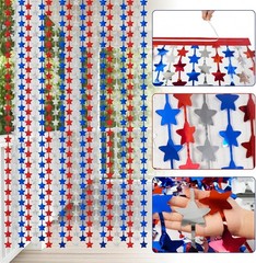 4th of July Photo Backdrop Set – 2 Pack Red White and Blue Tinsel Curtains