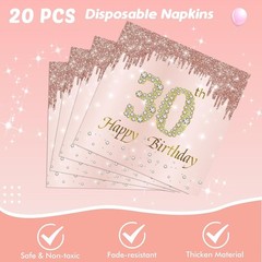 Chic 41-Piece Rose Gold 30th Birthday Party Tableware Set – Disposable Elegance