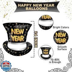 New Year’s Eve Party Decorations – Black Hat Balloons for NYE and Christmas –