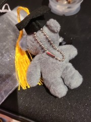 One Mini Teddy Keychain Plush Gray Graduaction Bears With Card & White Gift Bag