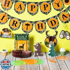 16 Pcs Hunting Birthday Party Decorations Camo Deer Hunting Birthday Decorati