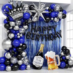 Blue and Black Happy Birthday Decorations for Men with Happy Birthday Banner, Fr