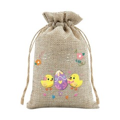Easter Rabbit Drawstring Bags Set of 30 for Candy Present Pouch Linen Mix