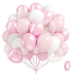 60pcs Pink and White Balloons 12inch with Clear Pastel Pearl Pink Balloons fo…
