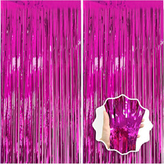 2 Pack Hot Pink Backdrop Party Decorations Tinsel Foil Fringe Curtain Backdrop S