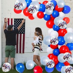 Red White and Blue Balloon Arch 130 PCS, Pearl Royal Light Blue Red and White…