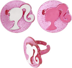 Barbie Rings, 24 Barbie Silhouette Cupcake Decorations, Pink Glitter Cake Topper