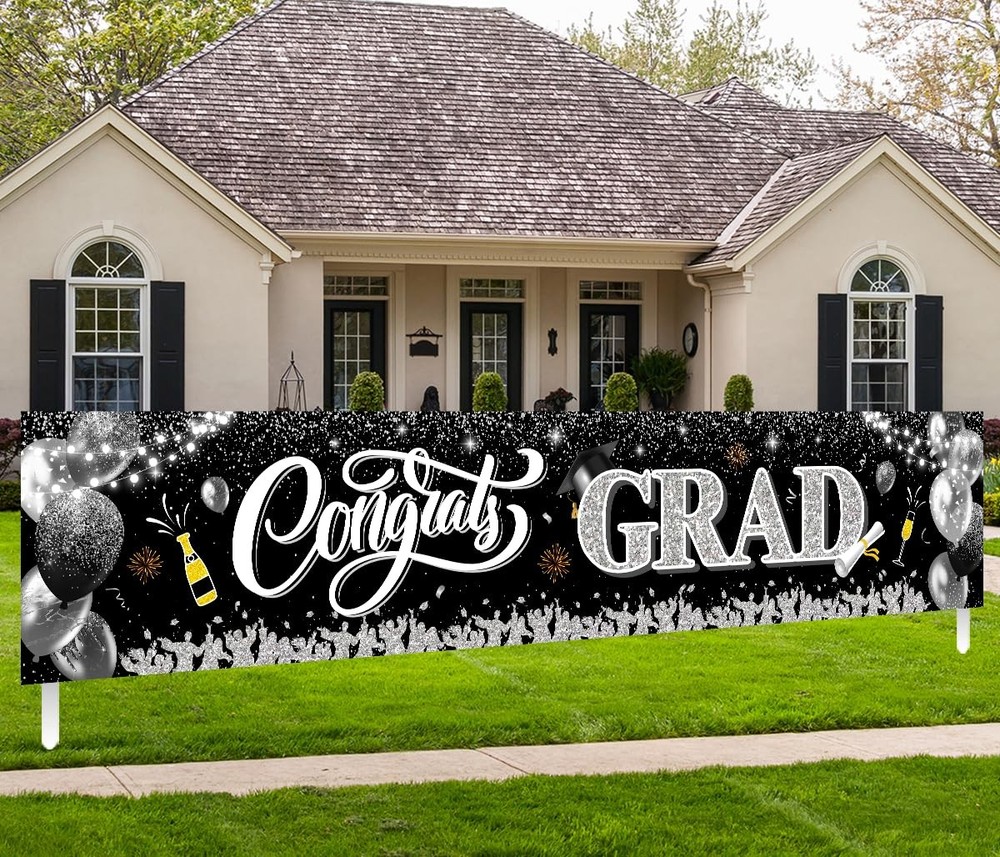 2026 Graduation Decorations-Black and Silver Congrats Grad Black