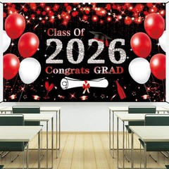Black Red Graduation Party Decorations, Red 6×3.6ft Red Class of 2026 Graduat…