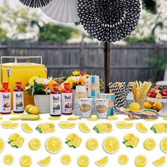 4Pcs Lemon Party Tablecloths, Yellow Tablecloth Plastic, Rectangular Lemonade