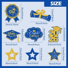16 PCS Blue and Gold Graduation Decorations Class of 2026,