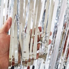 4 Pack Silver Foil Fringe Curtain – Metallic Tinsel Streamer Backdrop