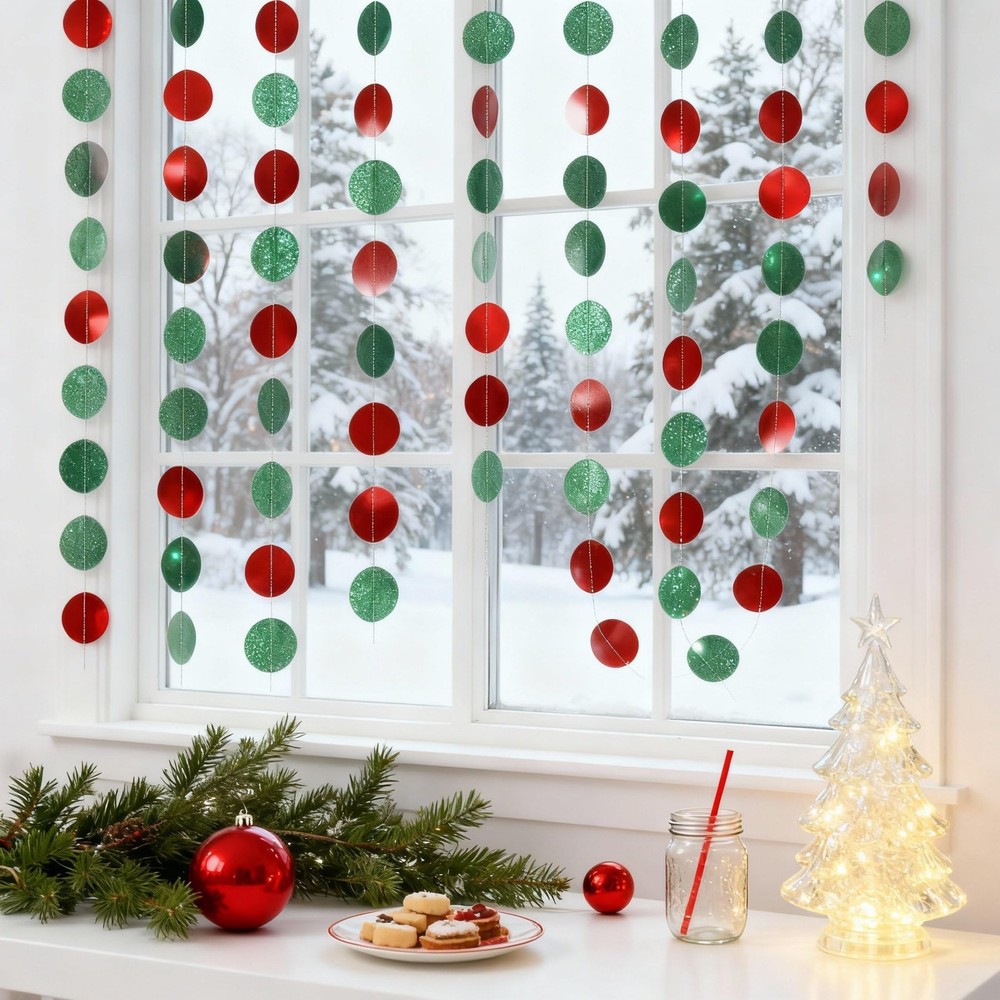8 Pcs Total of 105 ft Christmas Red and Green Circle Dot Banners Christmas Gl…